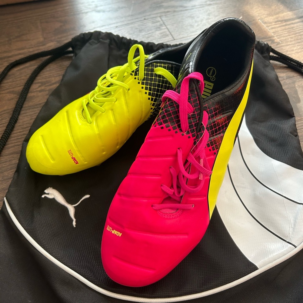 Puma Bright Yellow and Pink Soccer Cleats